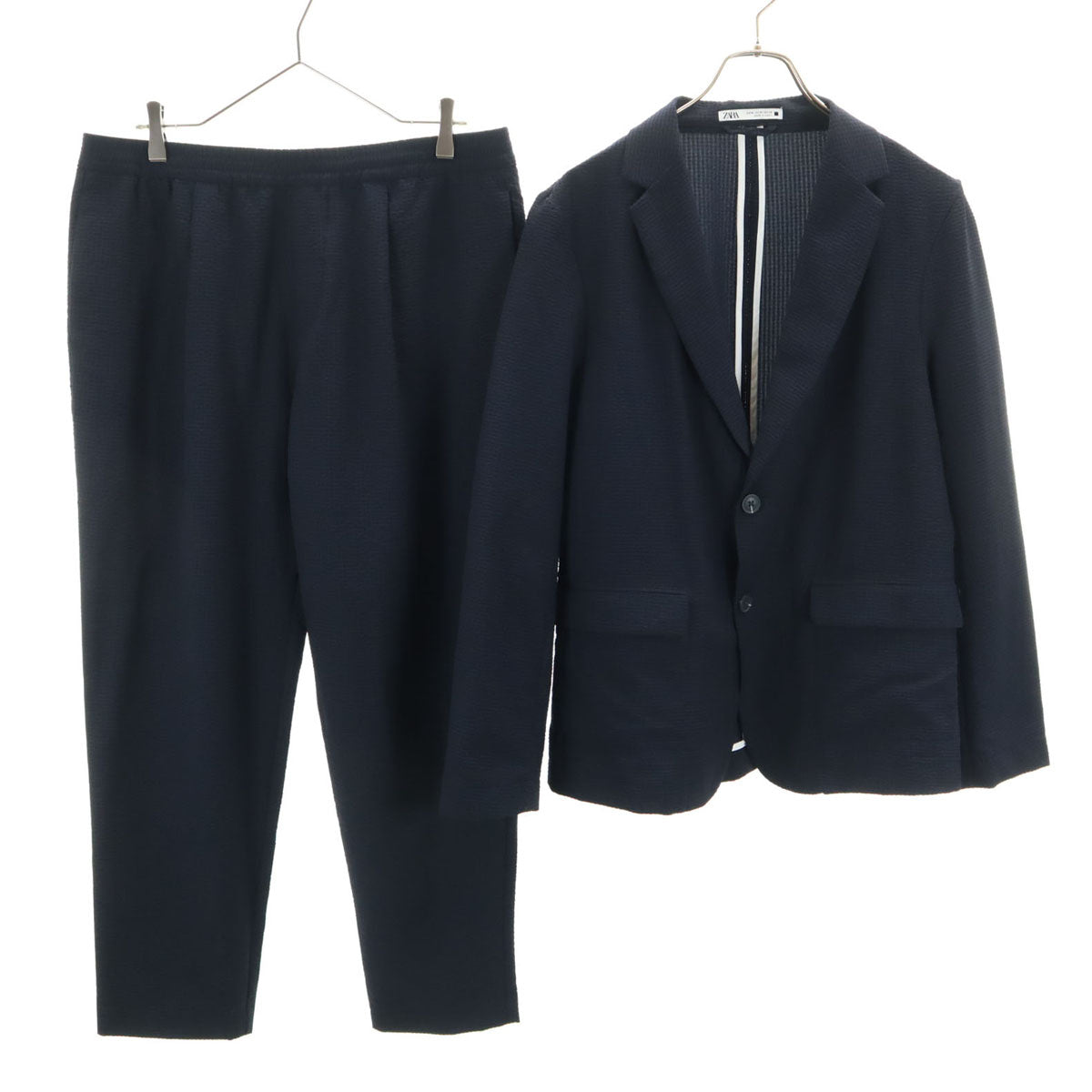 ZARA ザラ スーツ 上下 セットアップ M/L ネイビー シアサッカー メンズ