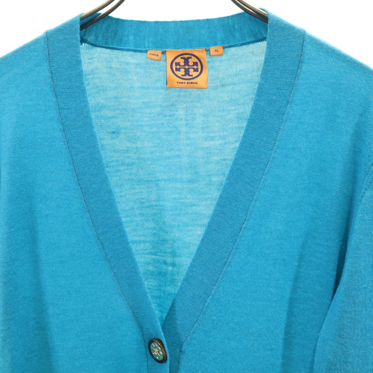 Tory Burch トリーバーチ 長袖 Vネック ニットカーディガン XL 水色 レディース