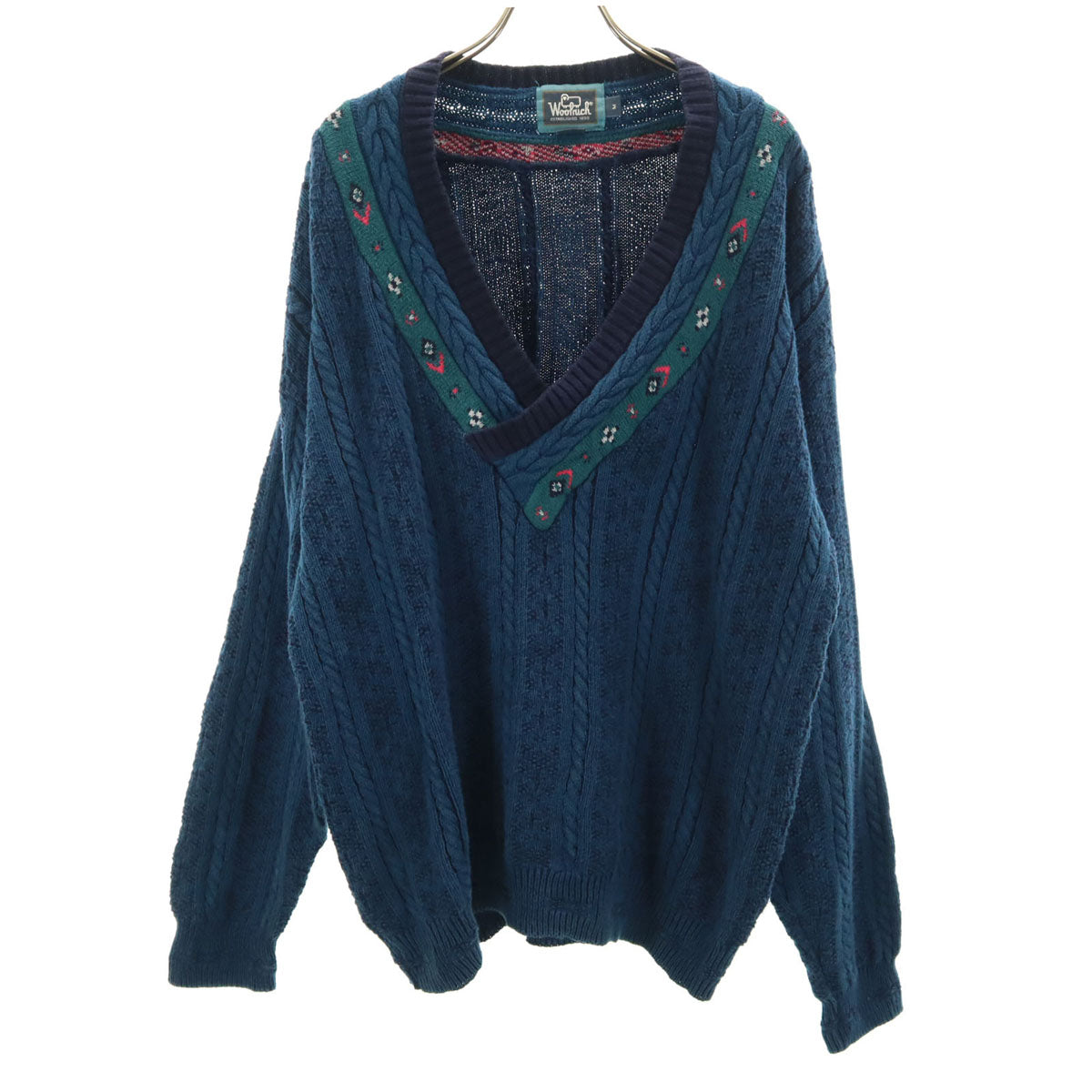WOOLRICH ウールリッチ 80s ヴィテージ USA製 ノルディック柄 長袖 Vネック セーター M ブルー メンズ