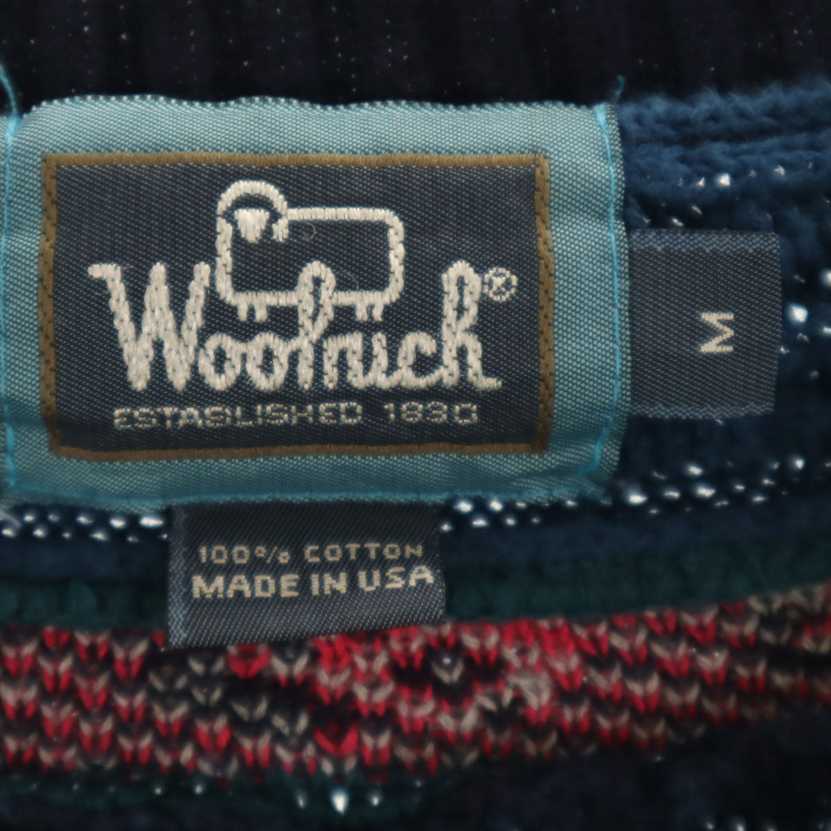 WOOLRICH ウールリッチ 80s ヴィテージ USA製 ノルディック柄 長袖 Vネック セーター M ブルー メンズ