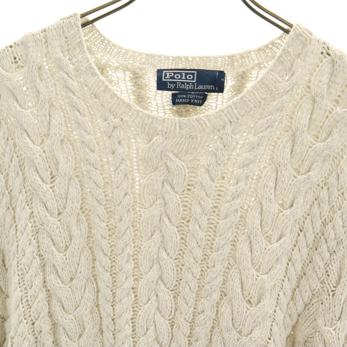 Polo by Ralph Lauren ポロバイラルフローレン 90s オールド 長袖 ハンド ニット M ホワイト ケーブルニット メンズ