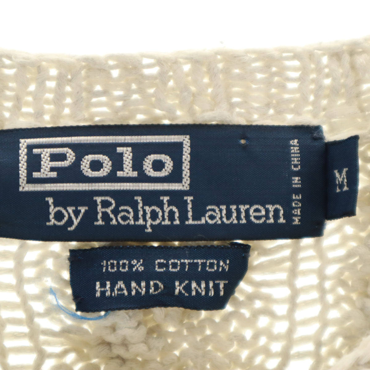 Polo by Ralph Lauren ポロバイラルフローレン 90s オールド 長袖 ハンド ニット M ホワイト ケーブルニット メンズ