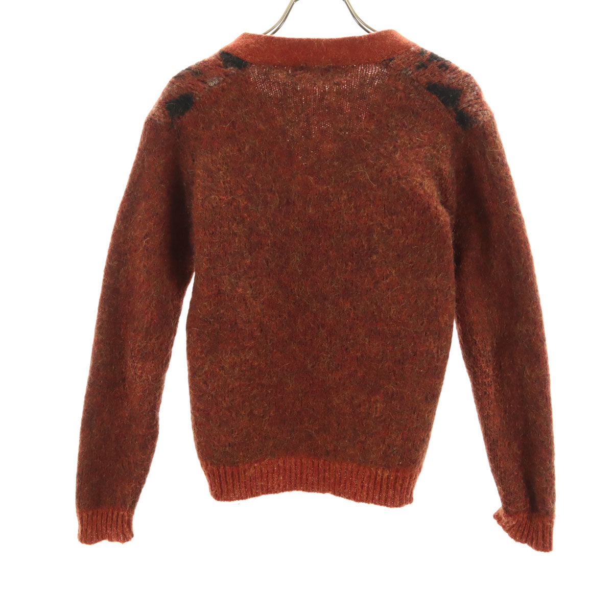 60s 70s ヴィンテージ アーガイル柄 長袖 モヘア カーディガン オレンジ メンズ