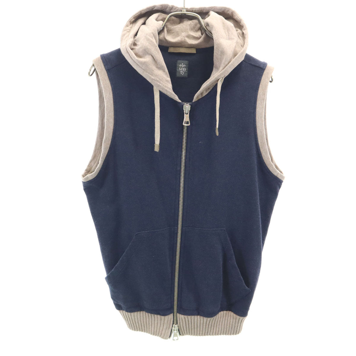eleventy イレブンティ イタリア製 ノースリーブ ジップパーカー S ネイビー メンズ