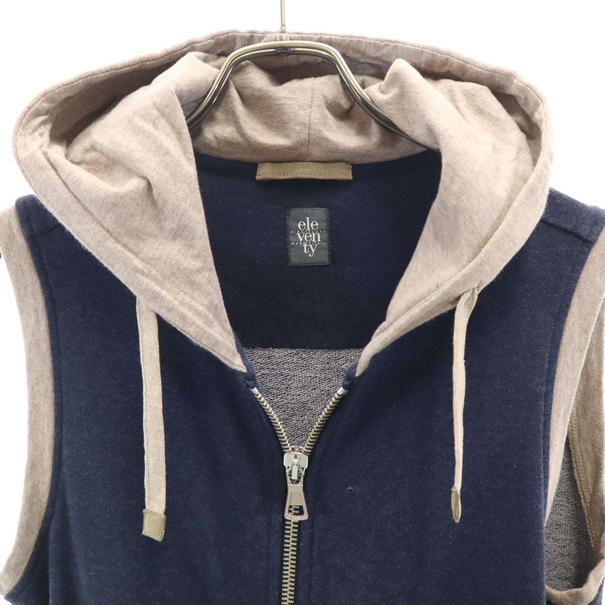 eleventy イレブンティ イタリア製 ノースリーブ ジップパーカー S ネイビー メンズ