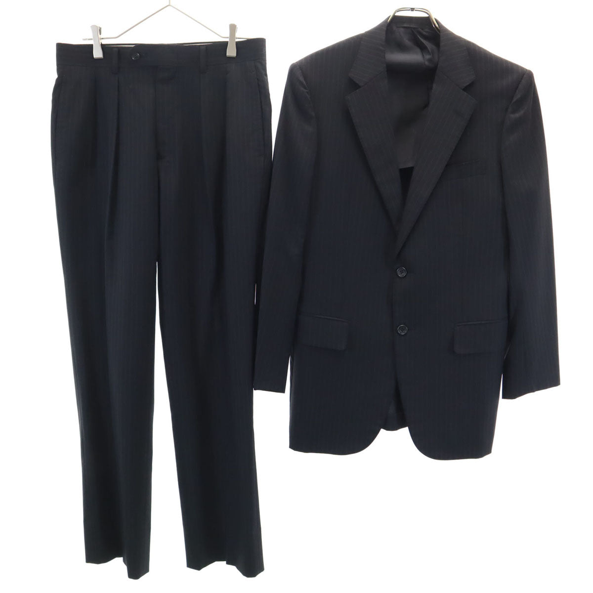 BURBERRY LONDON バーバリーロンドン 日本製 ストライプ柄 スーツ 上下 セットアップ A6/A5 ブラック 三陽商会 メンズ