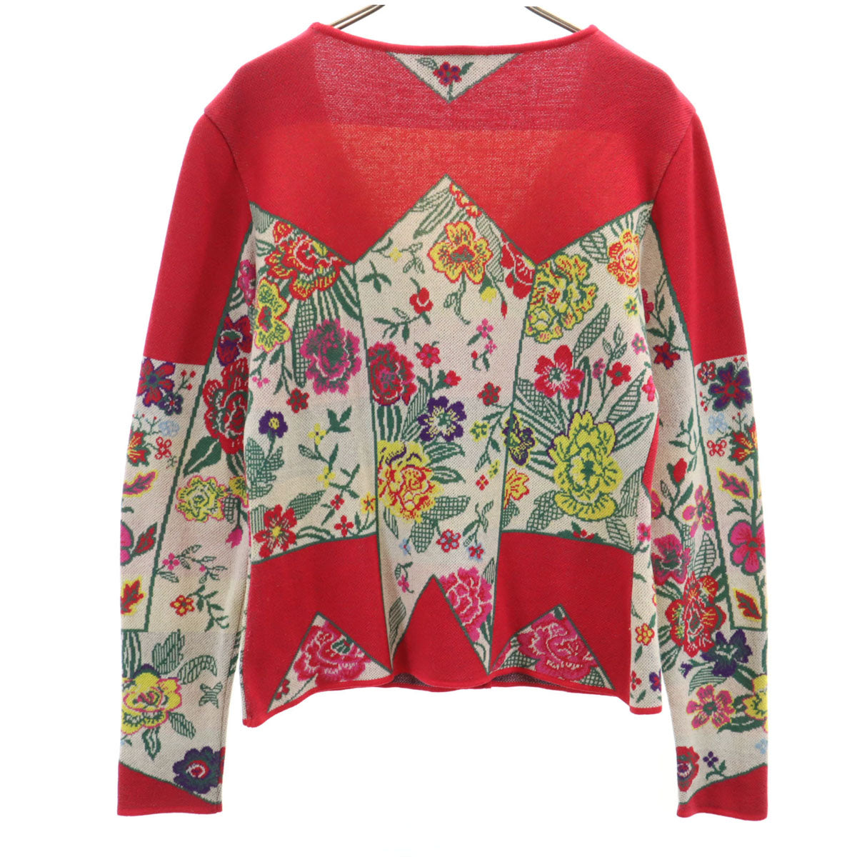 KENZO ケンゾー 90s 日本製 オールド 花柄 長袖 Vネック ニットカーディガン 2 レッド レディース
