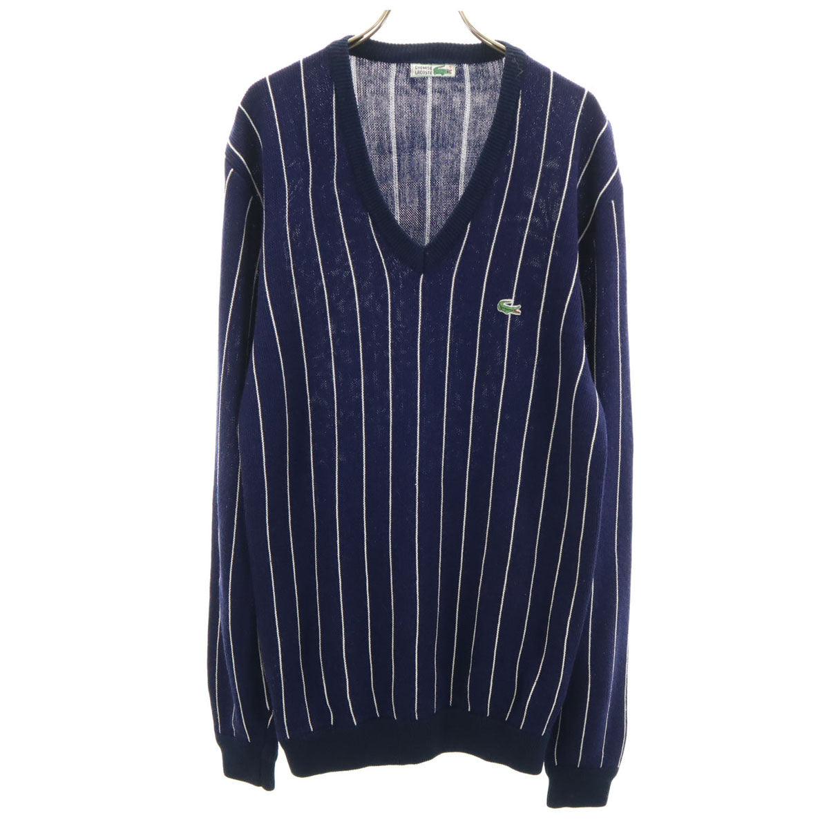 CHEMISE LACOSTE シュミーズラコステ 70s 80s ヴィンテージ フランス製 ストライプ柄 長袖 Vネック セーター ブルー フレンチラコステ メンズ