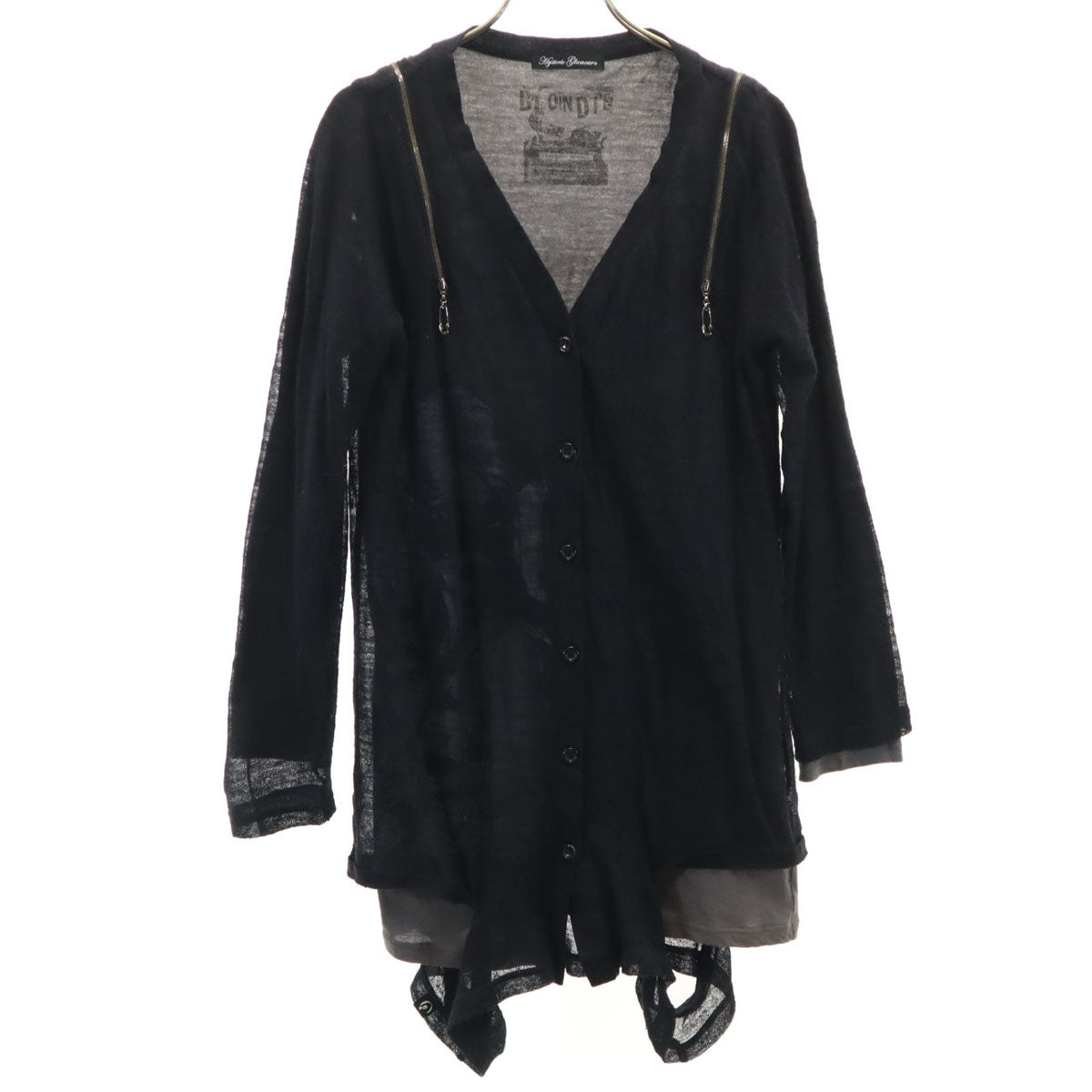 HYSTERIC GLAMOUR ヒステリックグラマー 日本製 長袖 Vネック レイヤード カーディガン FREE ブラック レディース