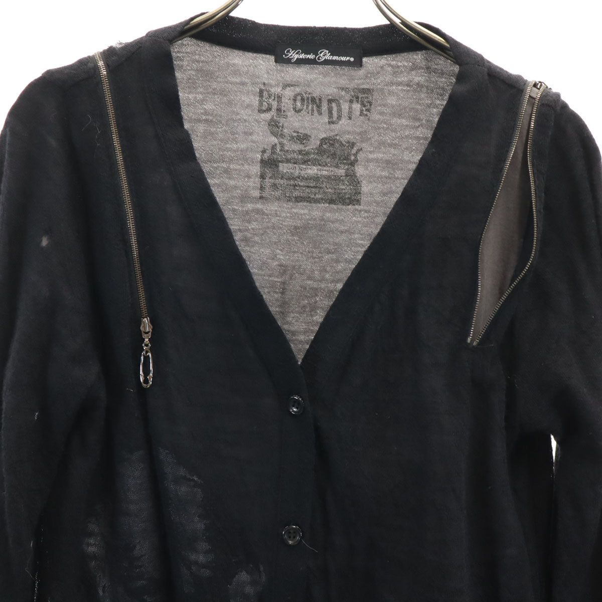 HYSTERIC GLAMOUR ヒステリックグラマー 日本製 長袖 Vネック レイヤード カーディガン FREE ブラック レディース