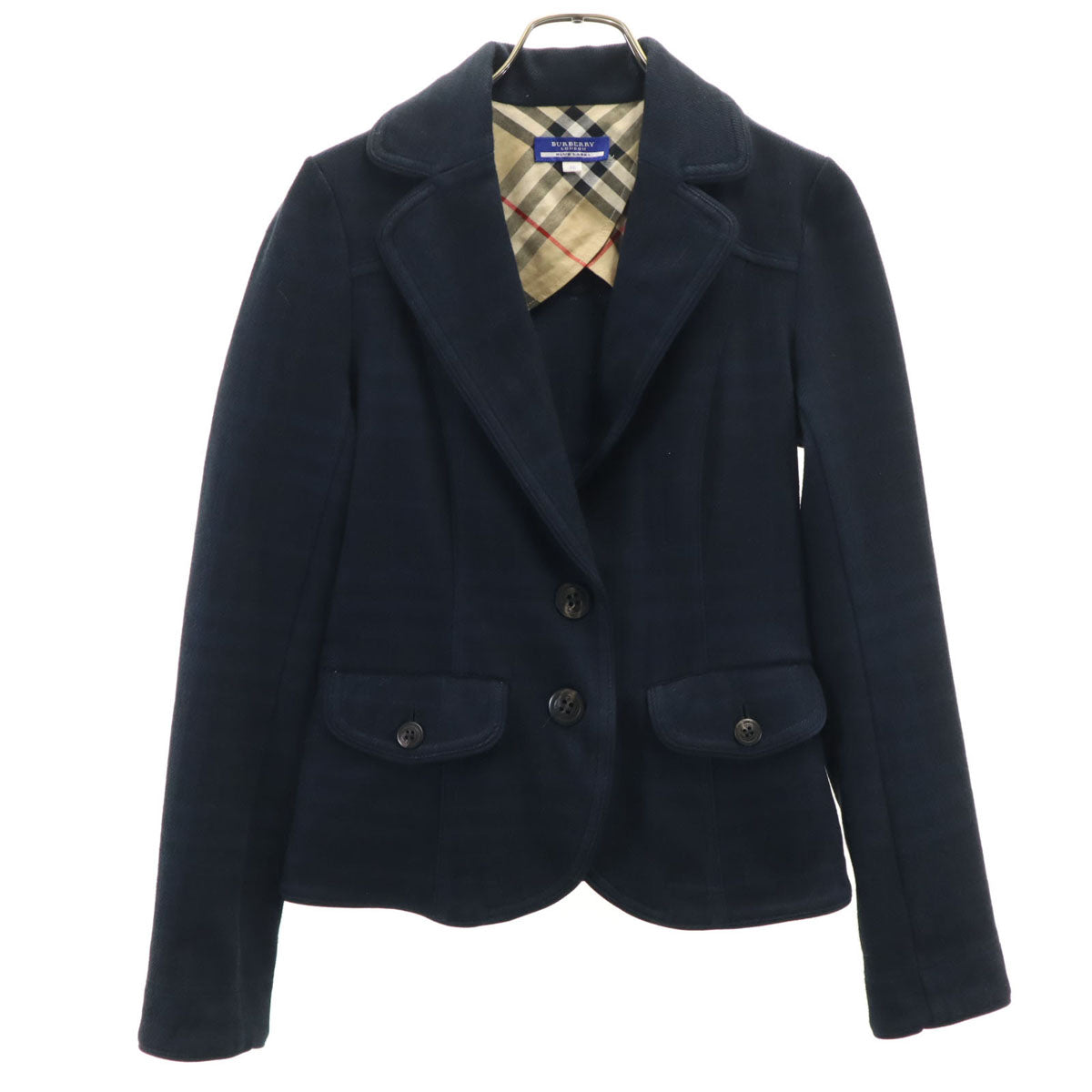 BURBERRY LONDON BLUE LABEL バーバリー ロンドン ブルーレーベル 日本製 チェック柄 ブレザー 38 ネイビー 三陽商会 レディース