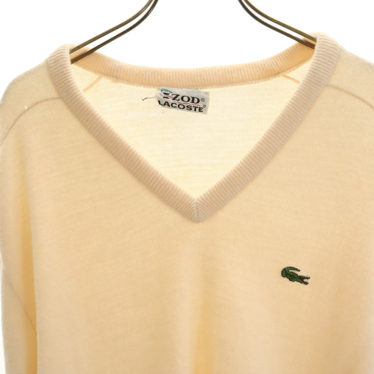 IZOD LACOSTE アイゾットラコステ 70s ヴィンテージ 糸巻きタグ 長袖 Vネック セーター ホワイト メンズ