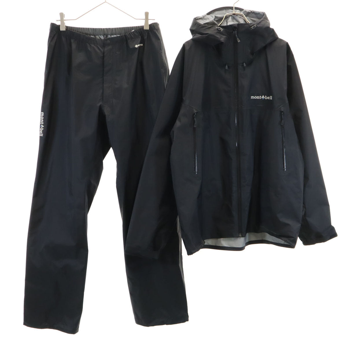 mont-bell モンベル ストームクルーザー レインジャケット 上下 セットアップ L ブラック アウトドア 収納袋付き メンズ