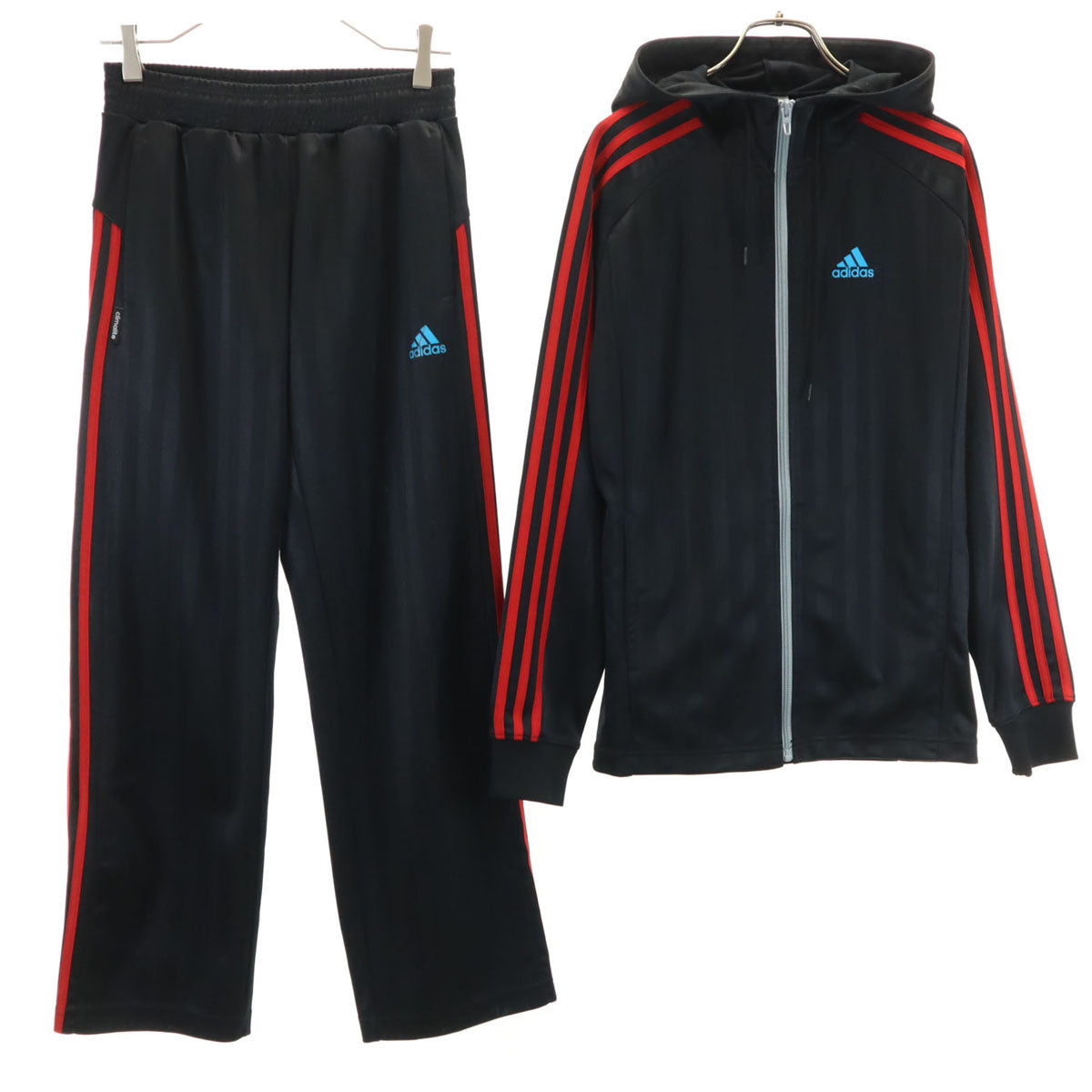 adidas アディダス ストライプ柄 フーディー トラックジャケット 上下 セットアップ S/XS ブラック ジャージ メンズ