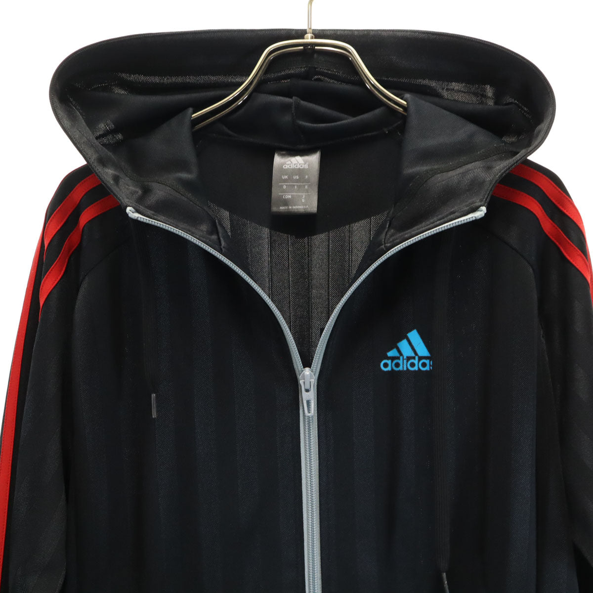adidas アディダス ストライプ柄 フーディー トラックジャケット 上下 セットアップ S/XS ブラック ジャージ メンズ