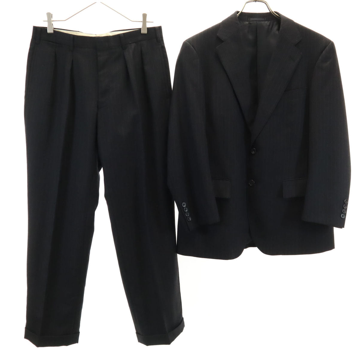 CHAPS チャップス ストライプ柄 スーツ 上下 セットアップ AB4 チャコールグレー メンズ