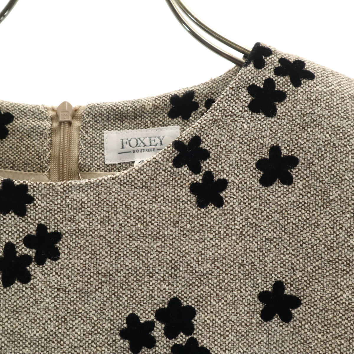 FOXEY BOUTIQUE フォクシー ブティック 日本製 花柄 半袖 ワンピース 40 グレー系 レディース
