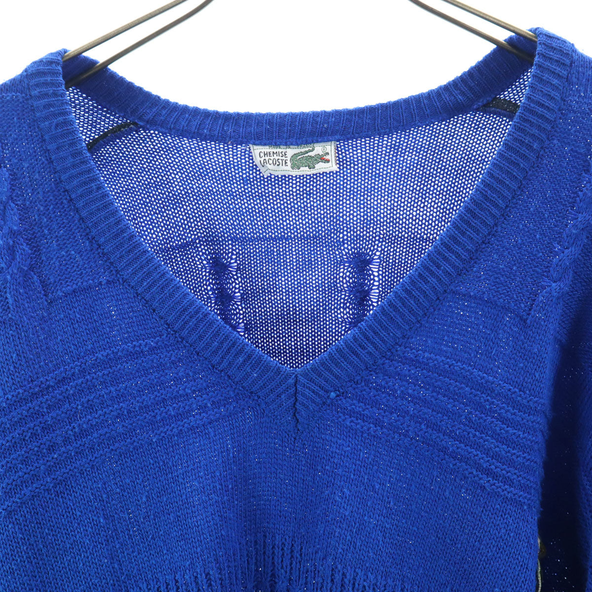 CHEMISE LACOSTE シュミーズラコステ 70s 80s ヴィンテージ フランス製 長袖 Vネック セーター M ブルー フレンチラコステ メンズ