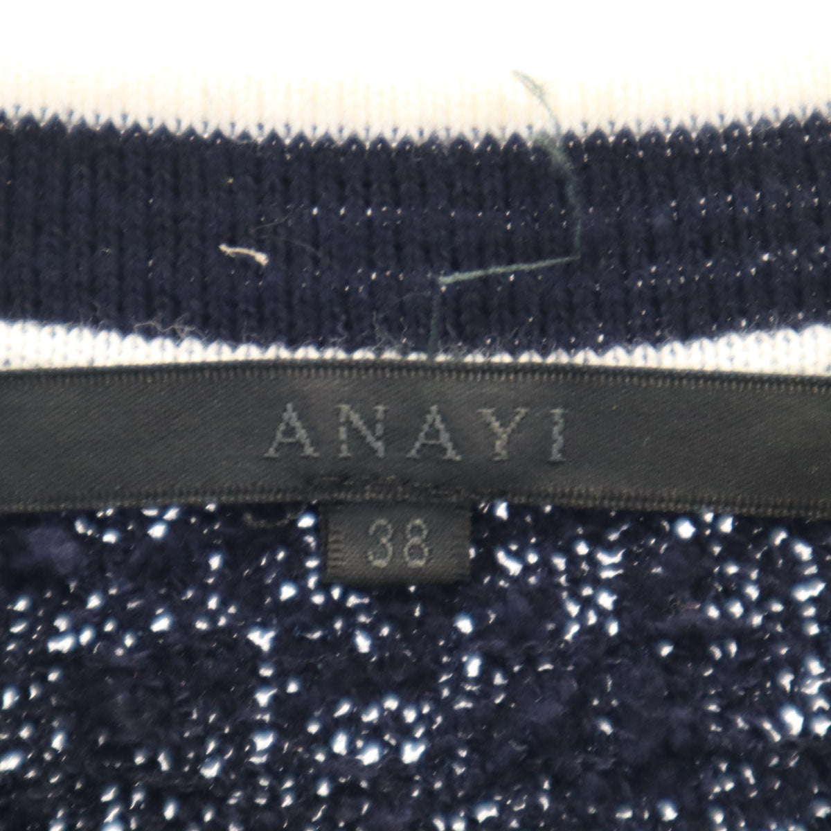 ANAYI アナイ 日本製 半袖 パイルニット ワンピース 38 ネイビー レディース