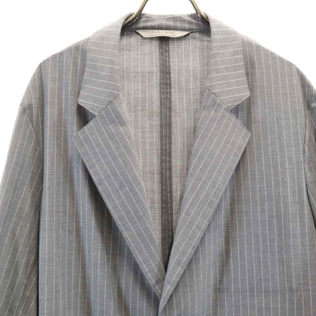 未使用 ZARA MAN ザラマン ストライプ柄 チェスターコート M グレー スプリング メンズ