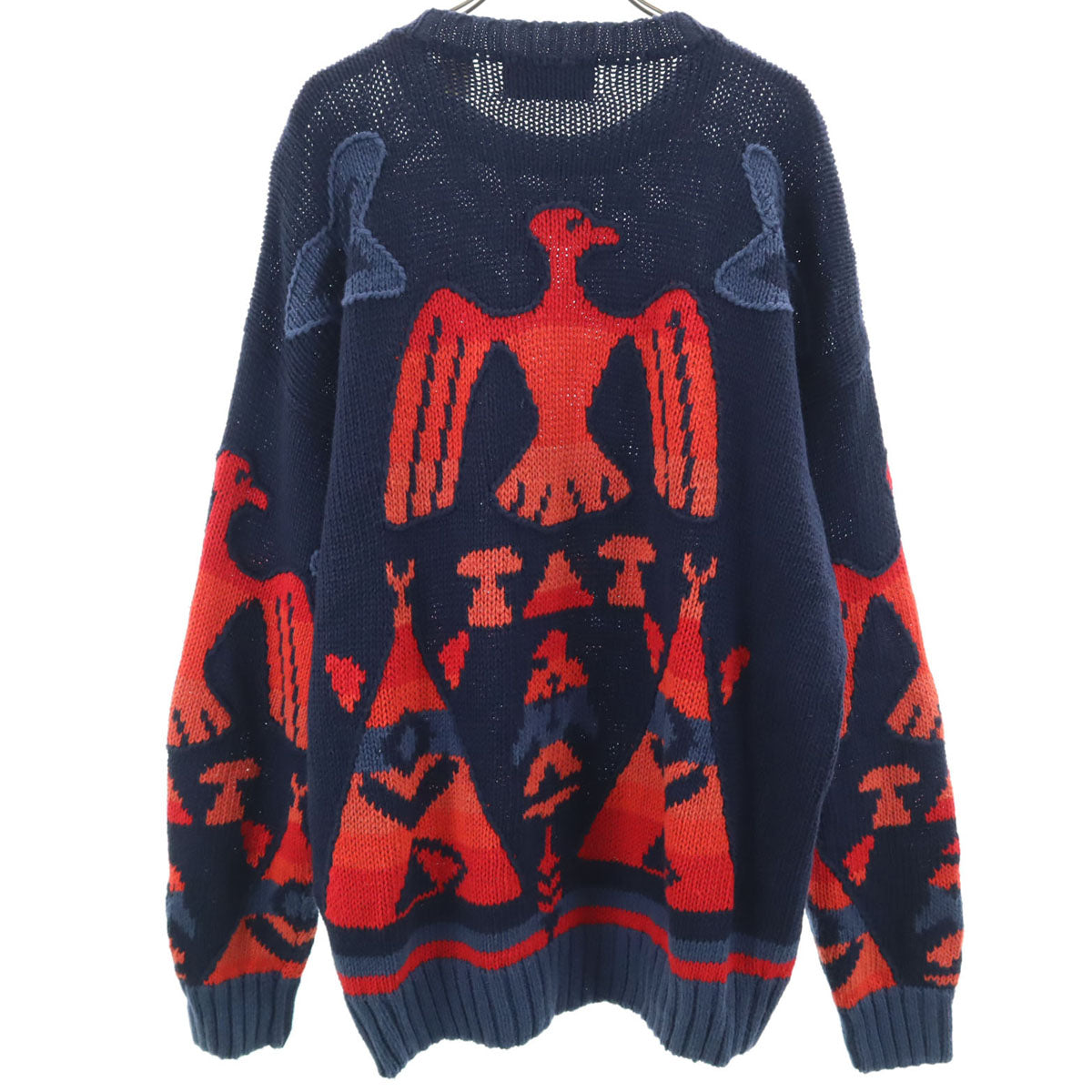 ウッズ&グレイ 80s 90s オールド バード柄 長袖 セーター L ネイビー ニット メンズ