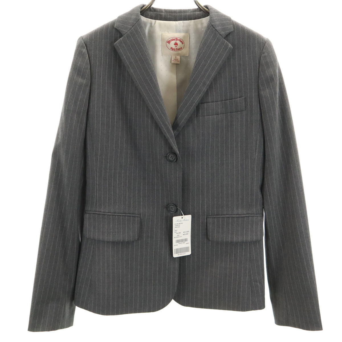 未使用 Brooks Brothers Red Fleece ブルックスブラザーズ レッドフリース スロライプ柄 テーラードジャケット 2 グレー レディース