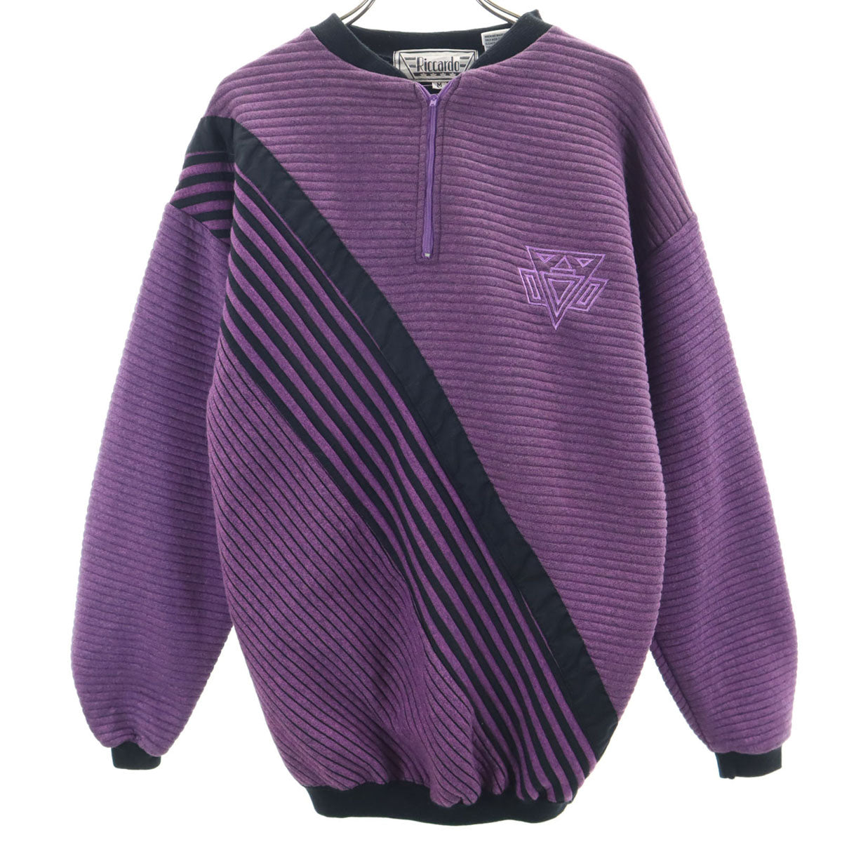 80s 90s オールド 長袖 ハーフジップ トレーナー M パープル メンズ