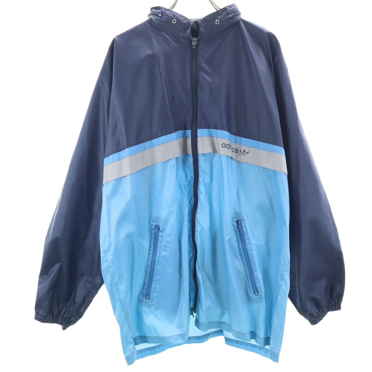 adidas アディダス 80s ヴィンテージ 万国旗タグ トレフォイルロゴ ナイロンジャケット 38 ネイビー メンズ