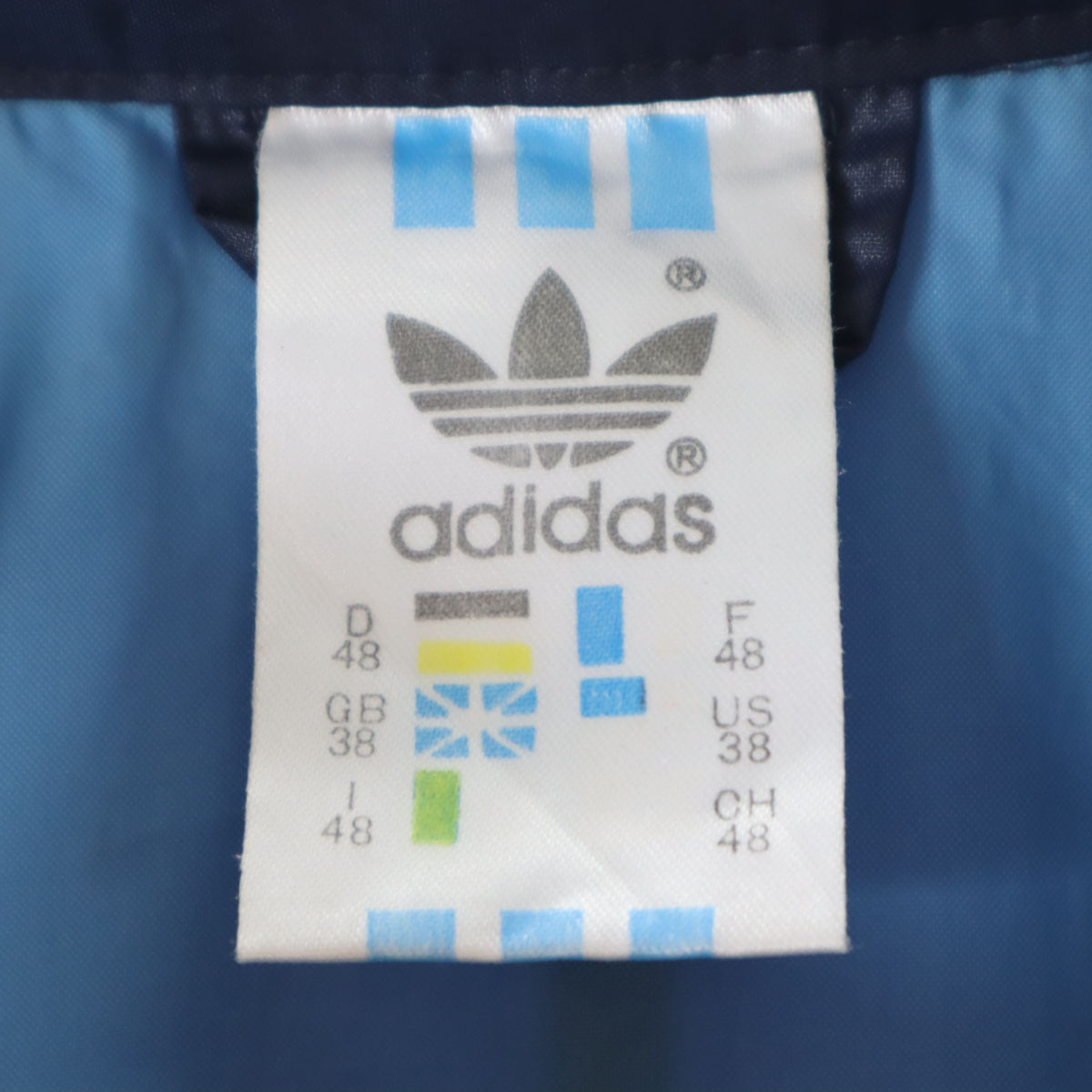adidas アディダス 80s ヴィンテージ 万国旗タグ トレフォイルロゴ ナイロンジャケット 38 ネイビー メンズ