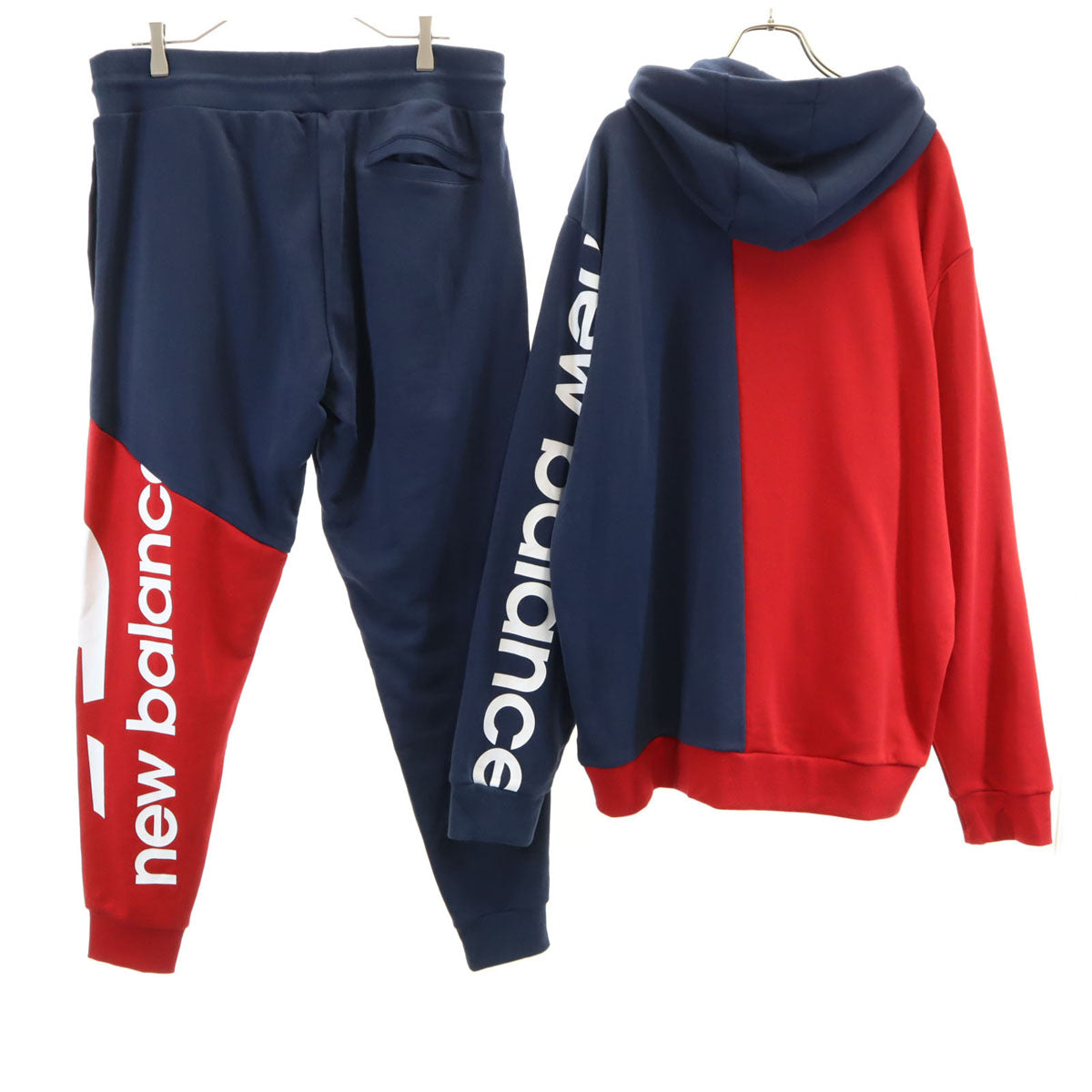 未使用 NEW BALANCE ニューバランス バイカラー 長袖 スウェットパーカー 上下 セットアップ XL/L レッド系 プルオーバー メンズ