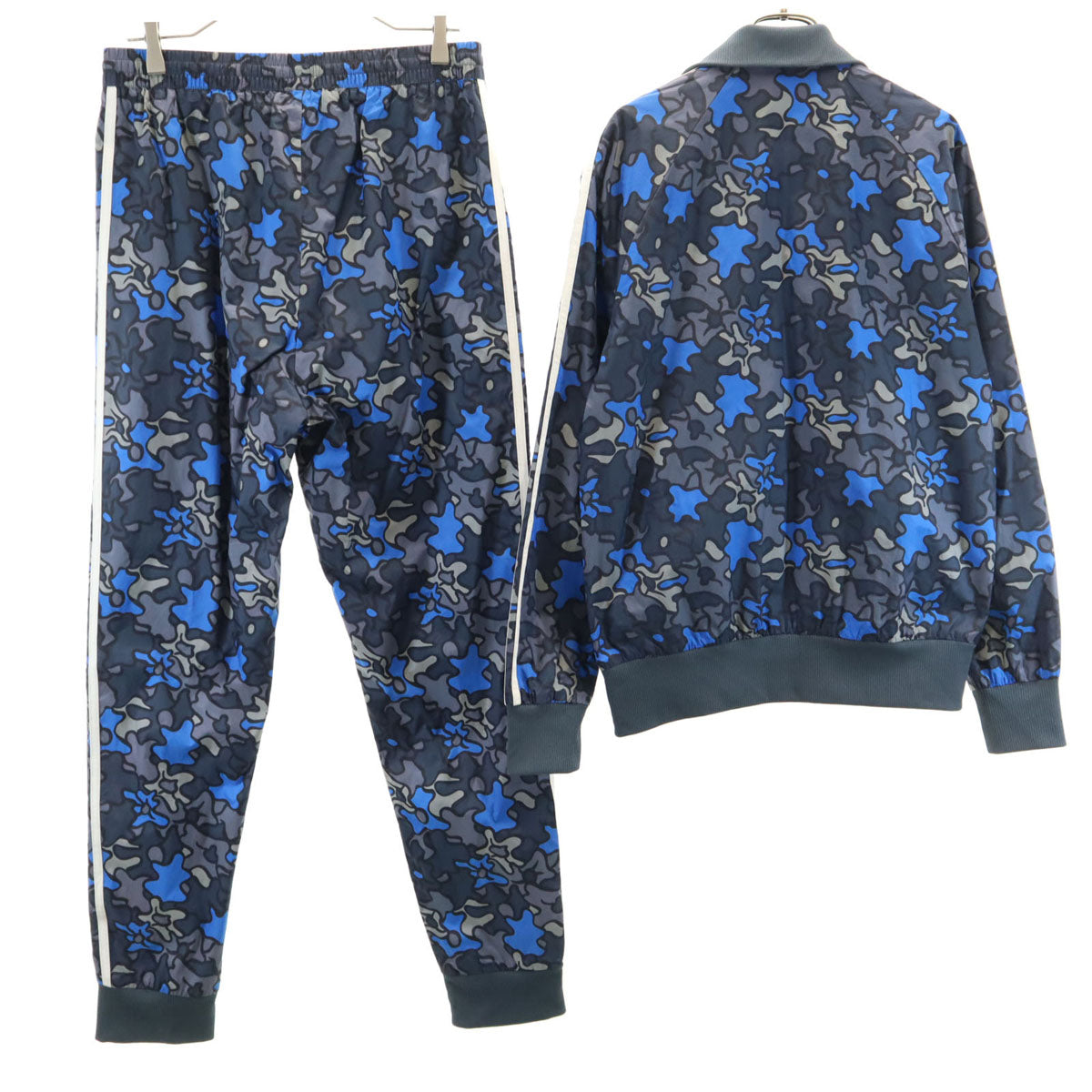adidas アディダス 総柄 ウインドブレーカー 上下 セットアップ L グレー系 裏メッシュ メンズ