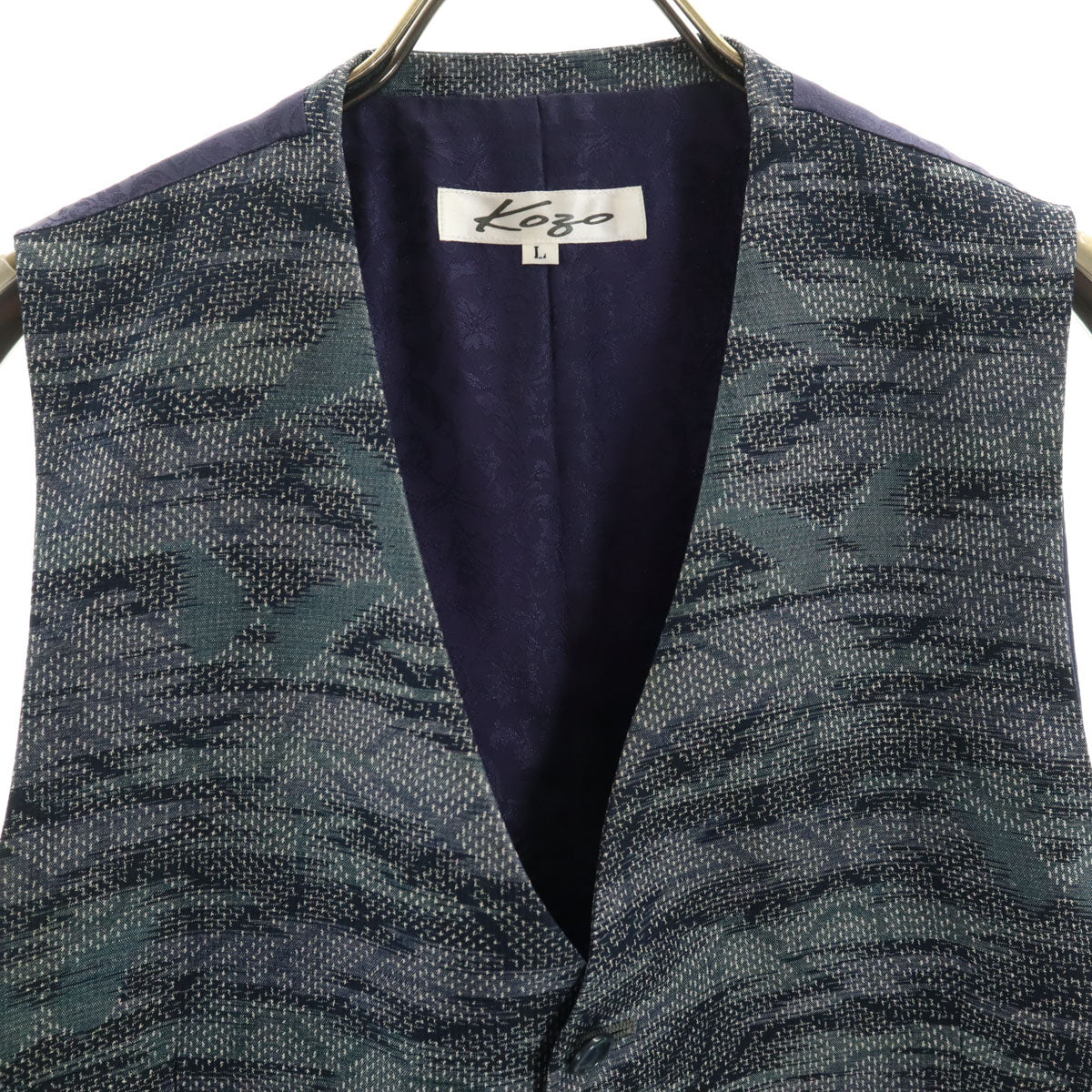KOZO ZOOT APPAREL 日本製 シルクブレンド 総柄 ベスト L ネイビー メンズ