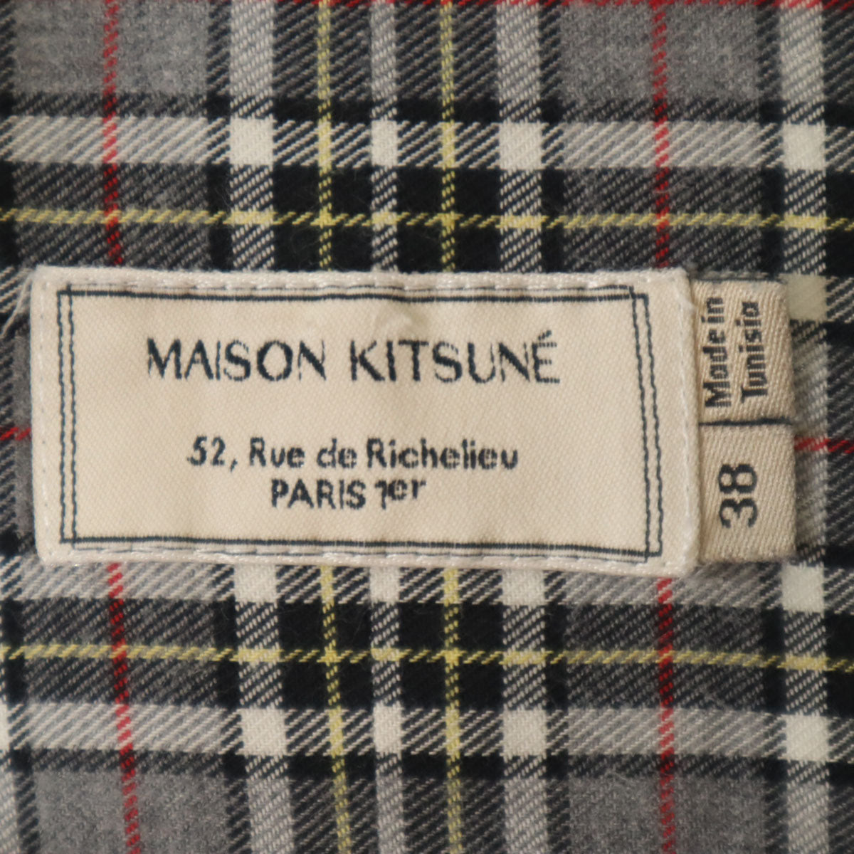 MAISON KITSUNE メゾンキツネ チェック柄 長袖 ボタンダウンシャツ 38 グレー メンズ