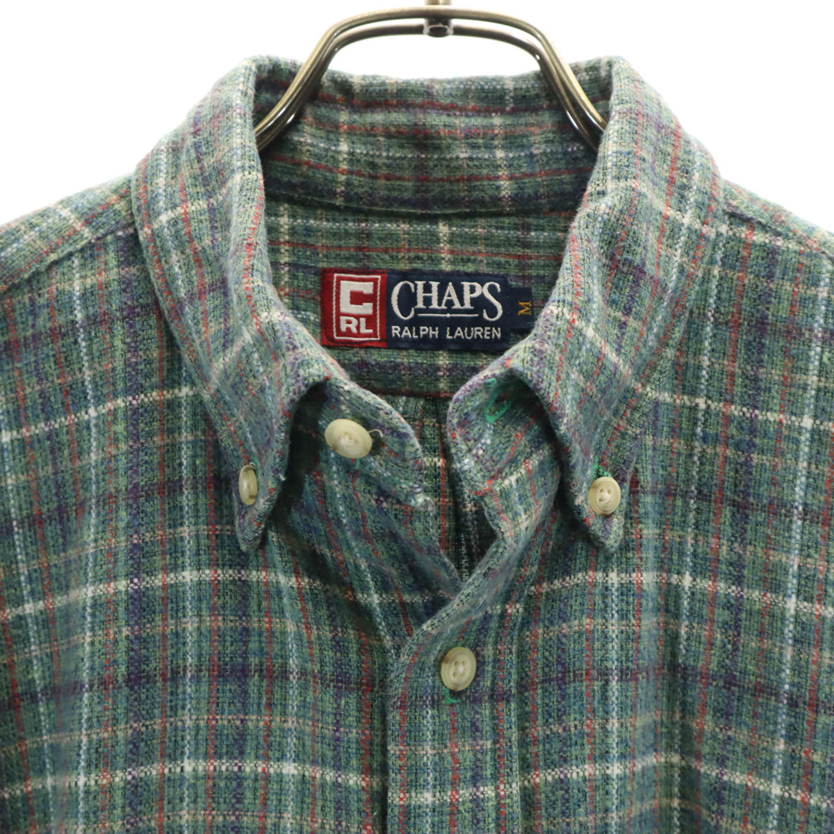CHAPS RALPH LAUREN チャップスラルフローレン チェック柄 長袖 ボタンダウンシャツ M グリーン系 メンズ