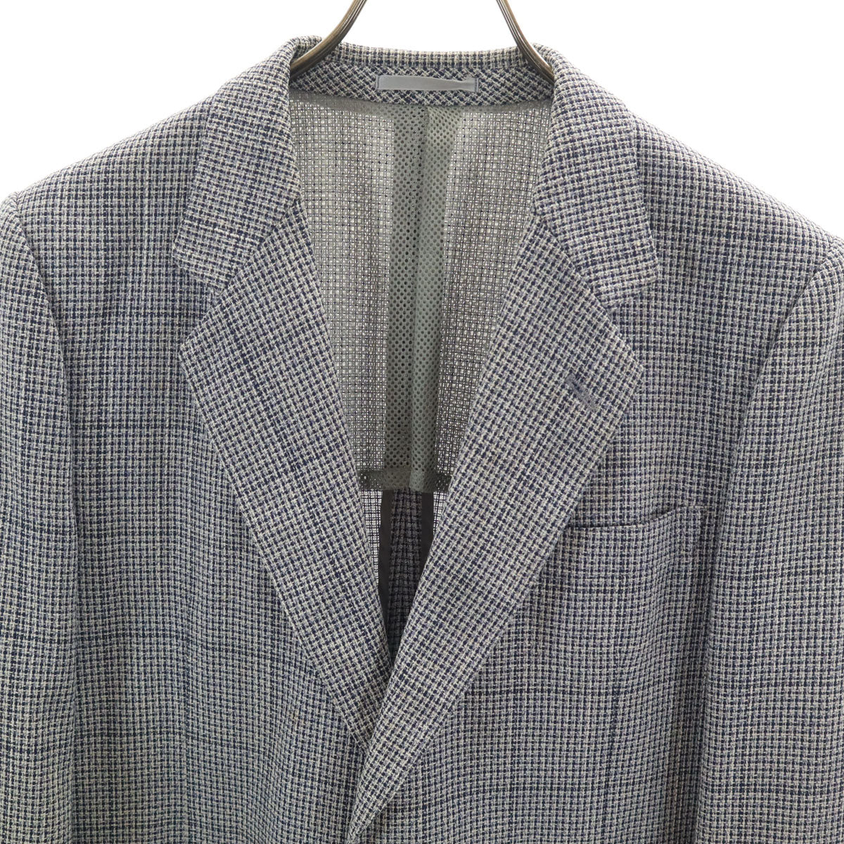 LANVIN ランバン 90s オールド チェック柄 テーラードジャケット 46-54 ネイビー アンコン メンズ