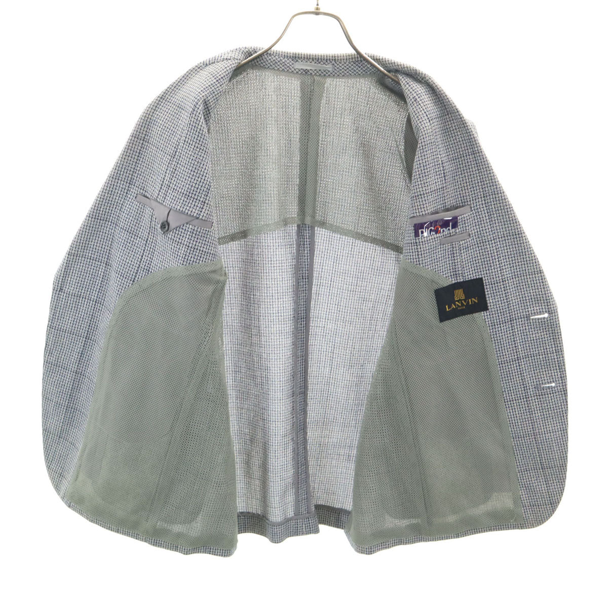 LANVIN ランバン 90s オールド チェック柄 テーラードジャケット 46-54 ネイビー アンコン メンズ