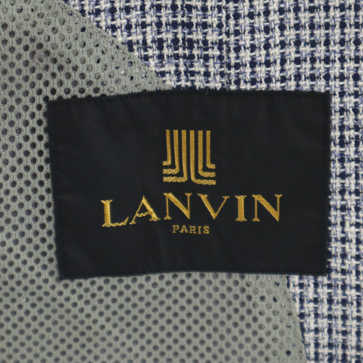 LANVIN ランバン 90s オールド チェック柄 テーラードジャケット 46-54 ネイビー アンコン メンズ