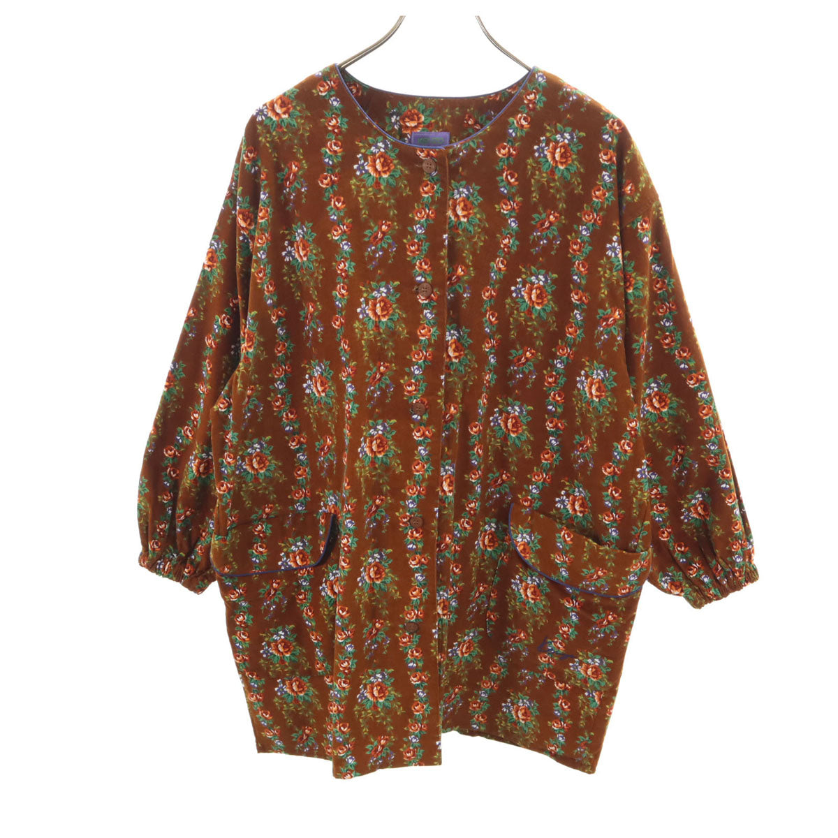 KENZO ケンゾー 90s オールド 花柄 長袖 コーデュロイ 割烹着 ウェア ブラウン エプロン レディース