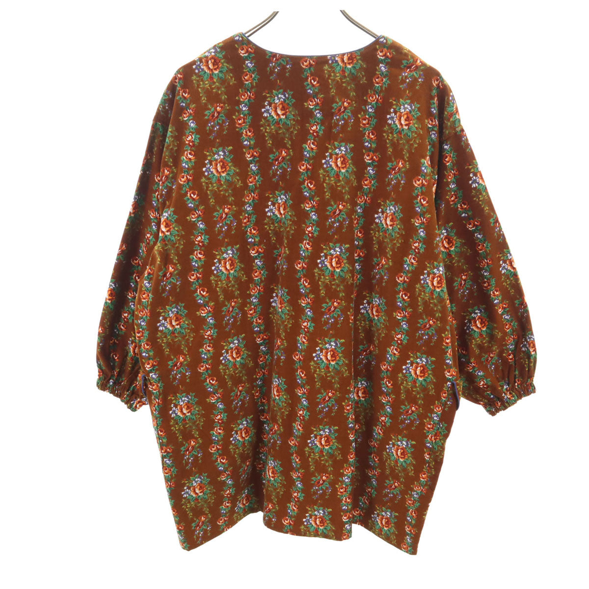 KENZO ケンゾー 90s オールド 花柄 長袖 コーデュロイ 割烹着 ウェア ブラウン エプロン レディース