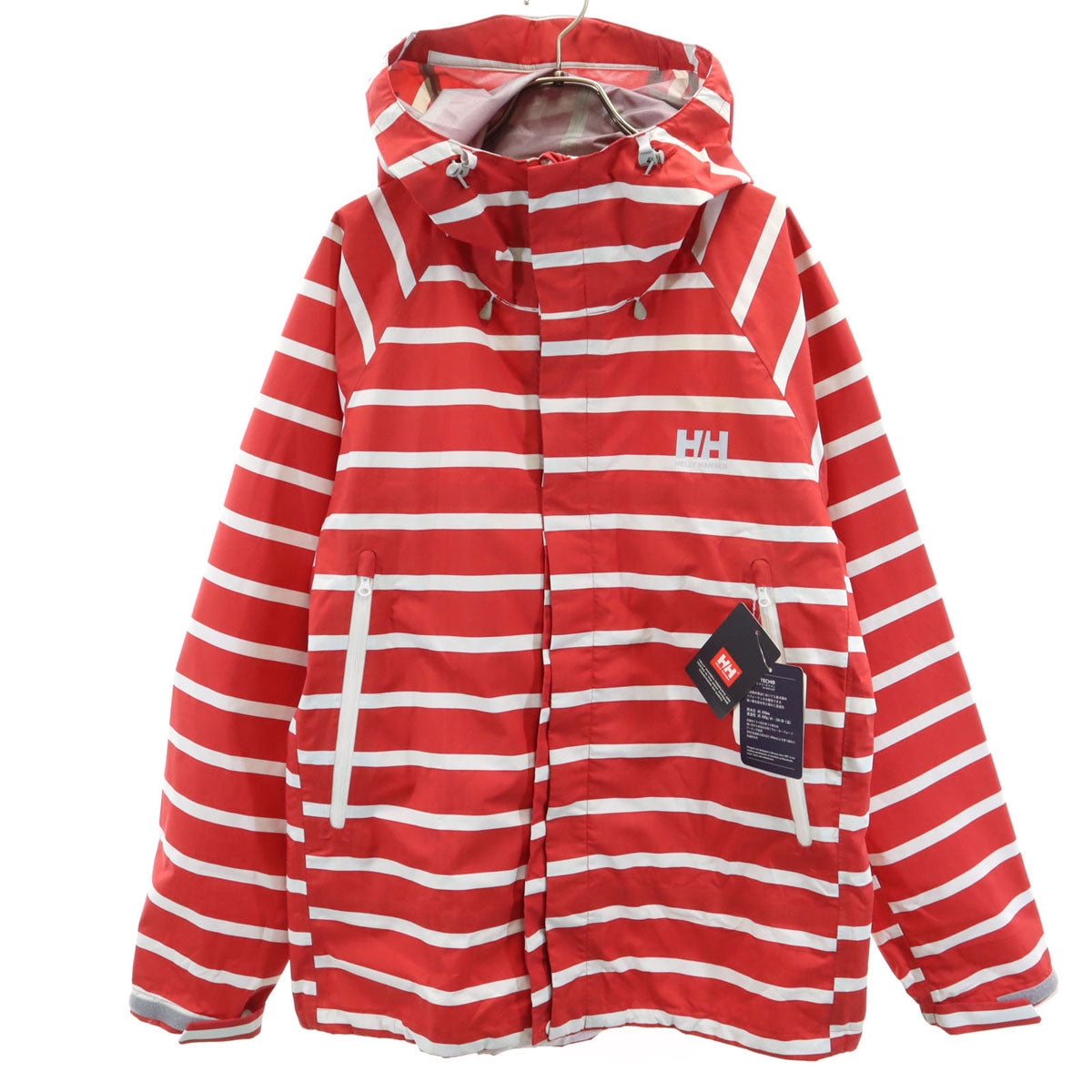 HELLY HANSEN ヘリーハンセン 未使用 ボーダー柄 レインジャケット L レッド 収納袋付き タグ付き メンズ