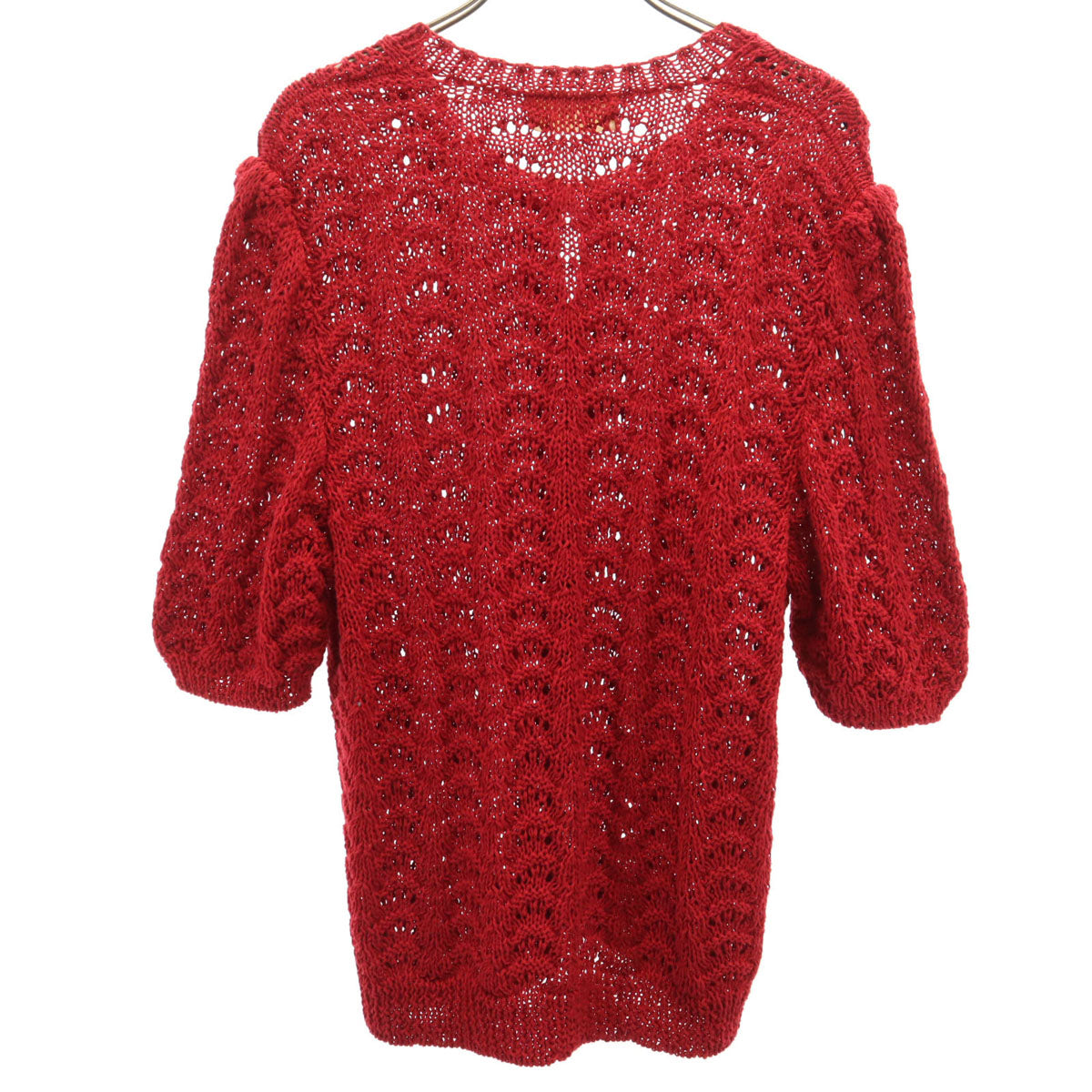 PINK HOUSE ピンクハウス 5分袖 透かし編み カーディガン レッド レディース