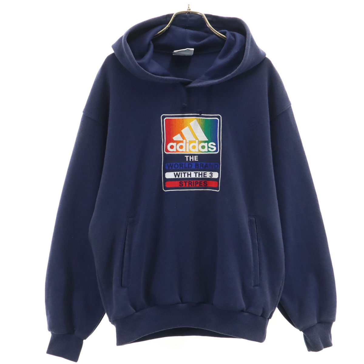 adidas アディダス 90s オールド 長袖 スウェットパーカー S-M ネイビー デサント メンズ