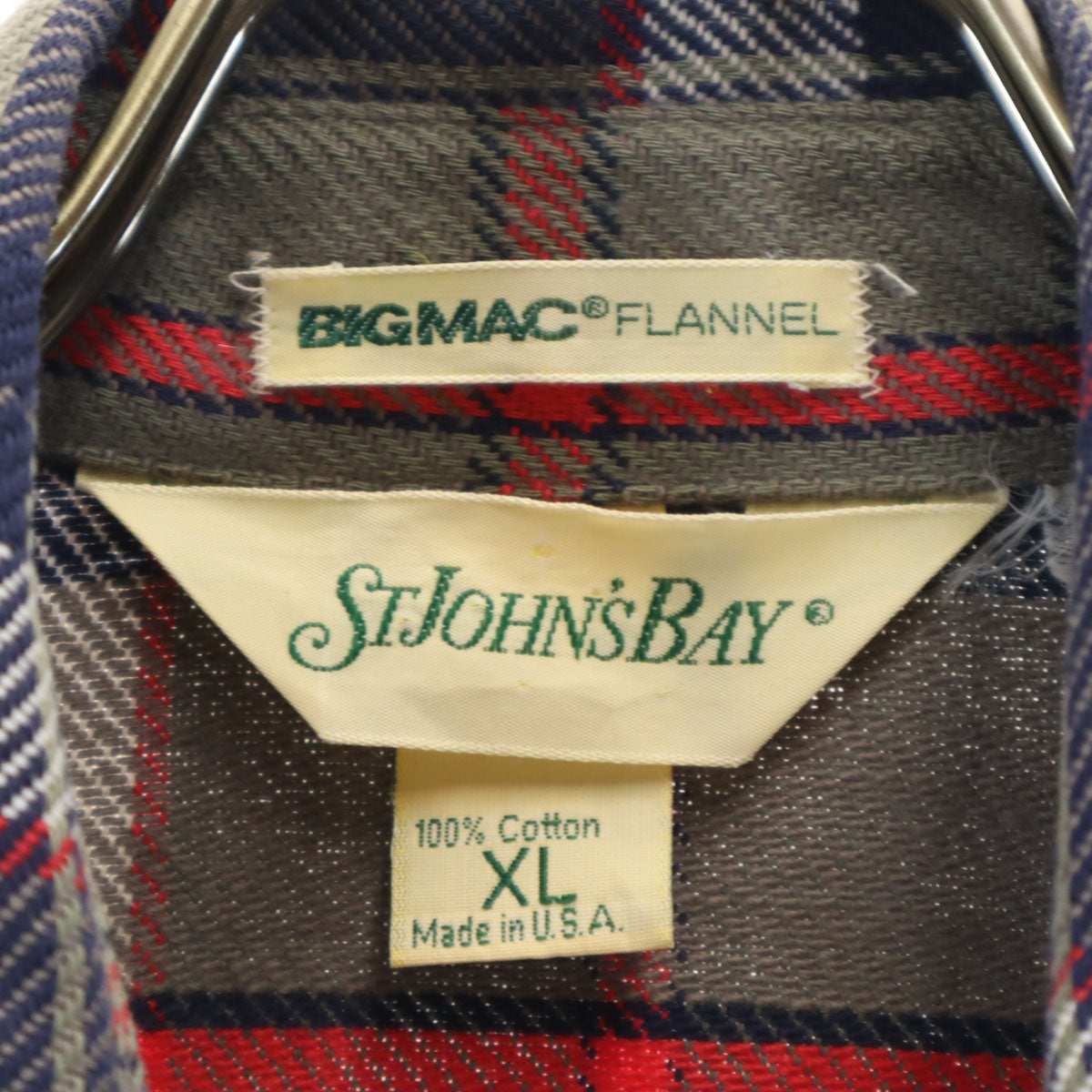 STJOHN’sBAY セントジョンズベイ 80s USA製 ヴィンテージ チェック柄 長袖 ネルシャツ XL グレー BIGMAC メンズ