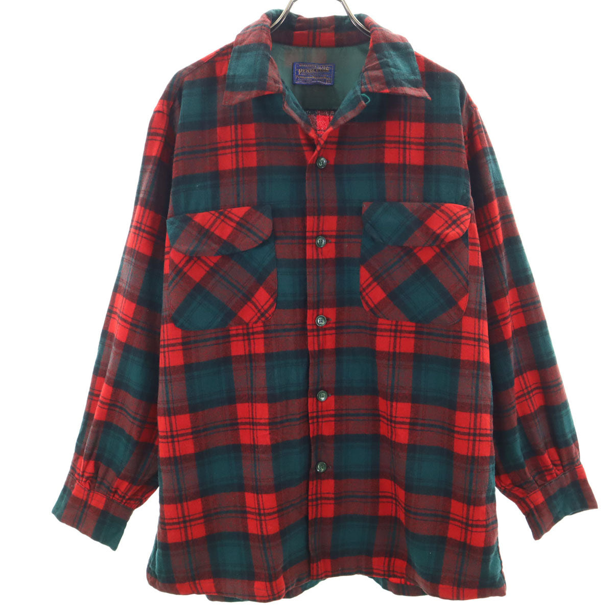 PENDLETON ペンドルトン 50s ヴィンテージ ウールブレンド チェック柄 長袖 オープンカラーシャツ M レッド ボードシャツ メンズ