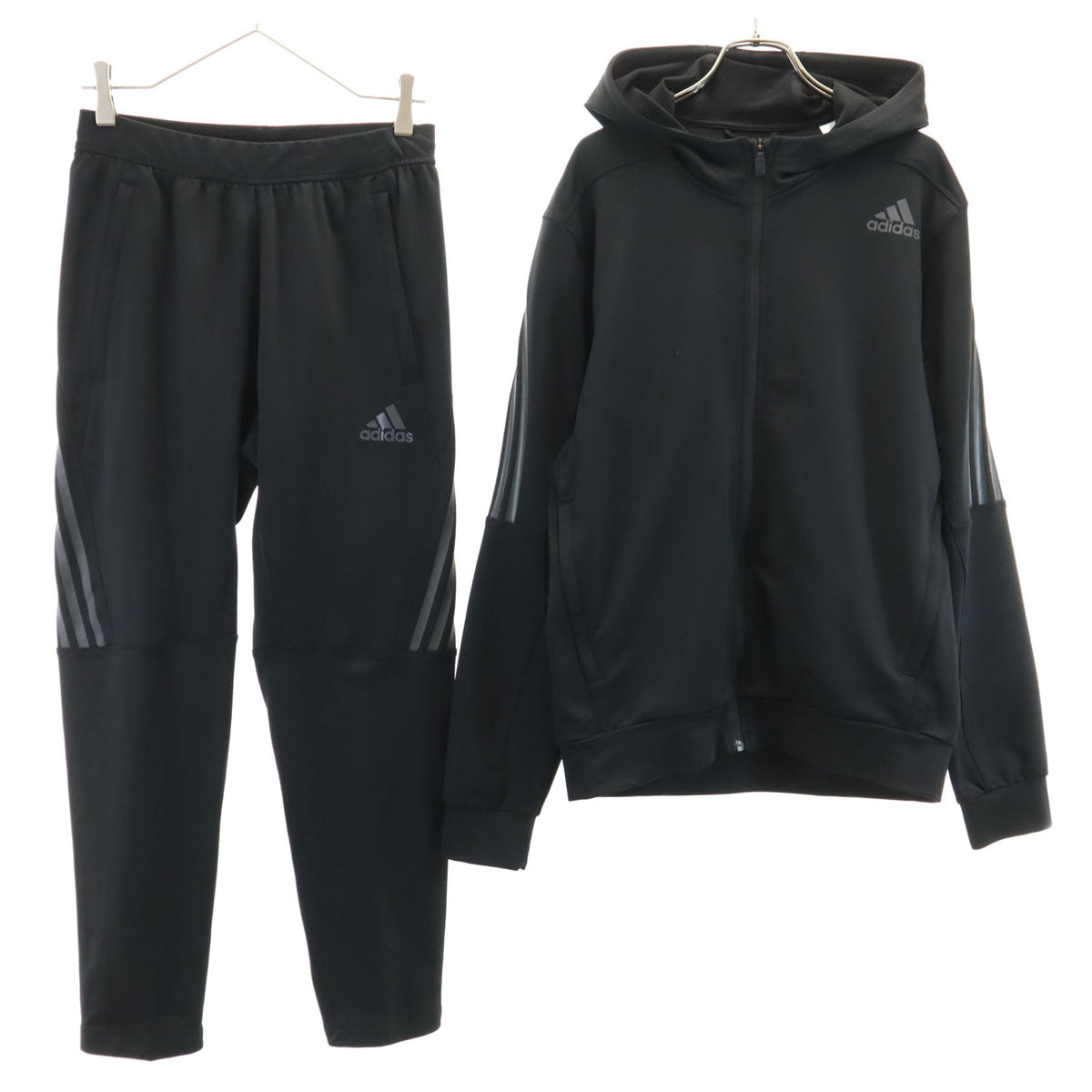 adidas アディダス 長袖 ジップパーカー 上下 セットアップ L/M ブラック ジャージ メンズ