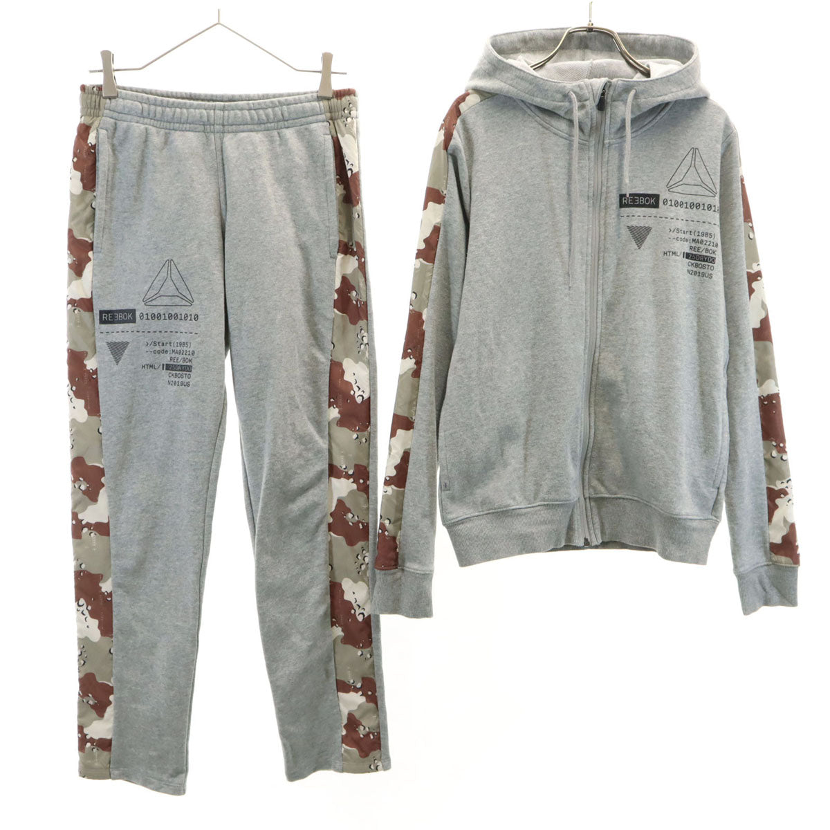 Reebok リーボック 長袖 スウェット ジップパーカー 上下 セットアップ S グレー メンズ