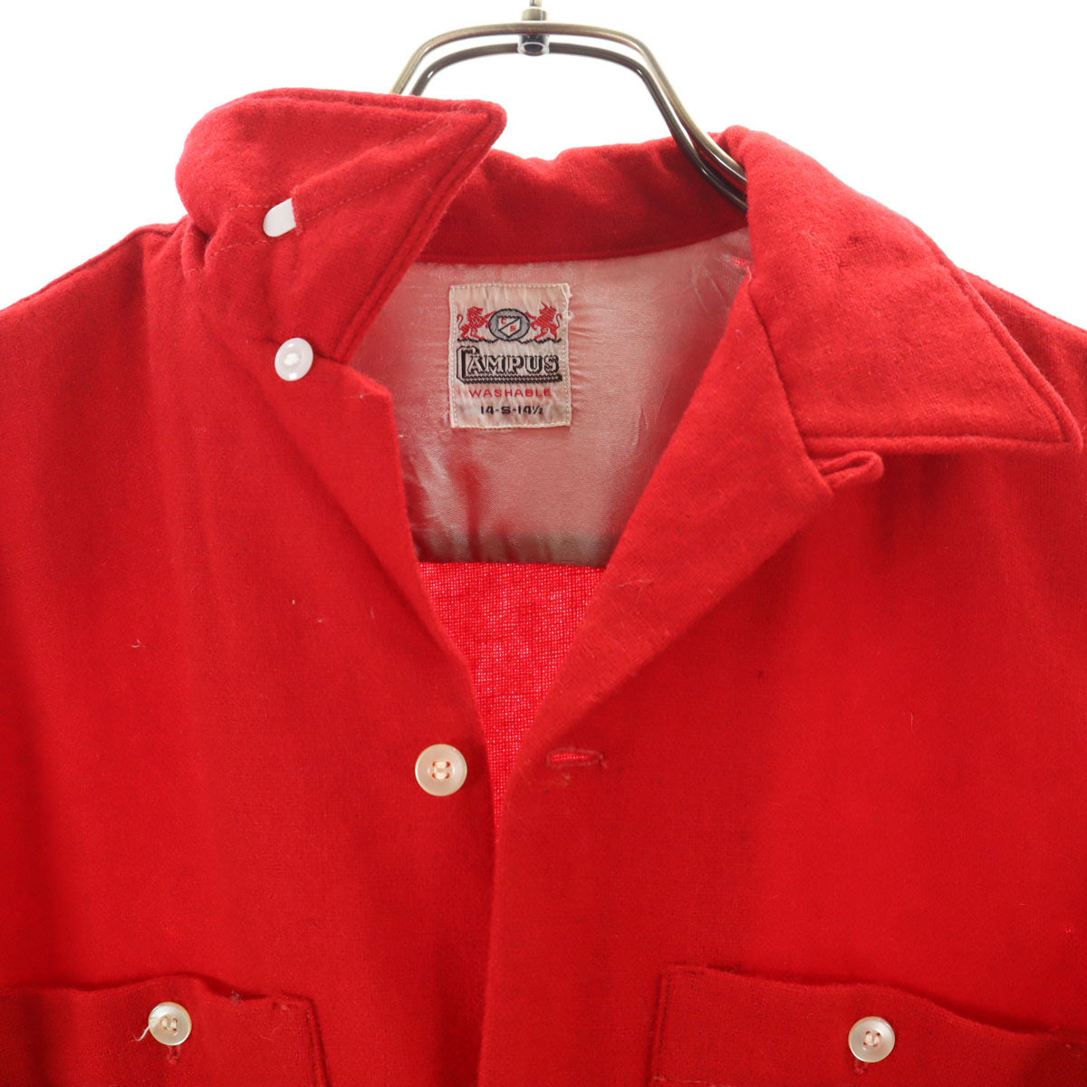 CAMPUS キャンパス 60s ヴィンテージ ウールブレンド 長袖 オープンカラーシャツ S レッド メンズ