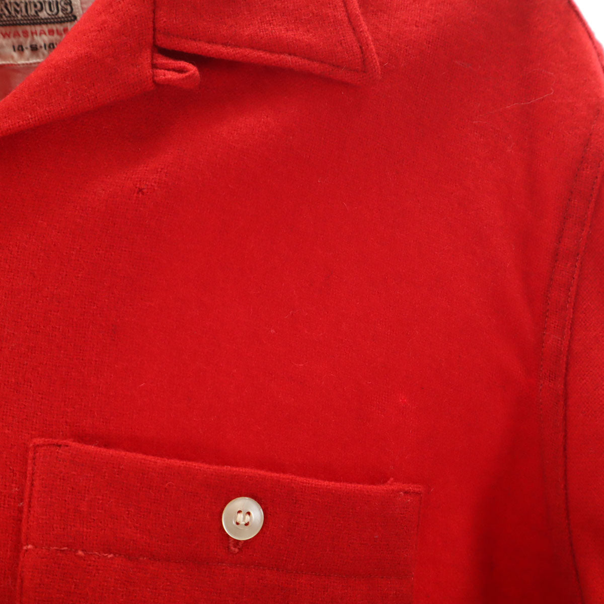 CAMPUS キャンパス 60s ヴィンテージ ウールブレンド 長袖 オープンカラーシャツ S レッド メンズ
