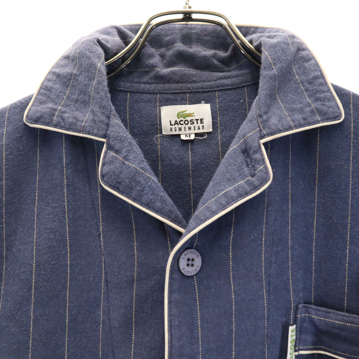LACOSTE HOMEWEAR ラコステ ホームウェア 日本製 ストライプ柄 長袖 ルームウェア 上下 セットアップ M ネイビー パジャマ メンズ