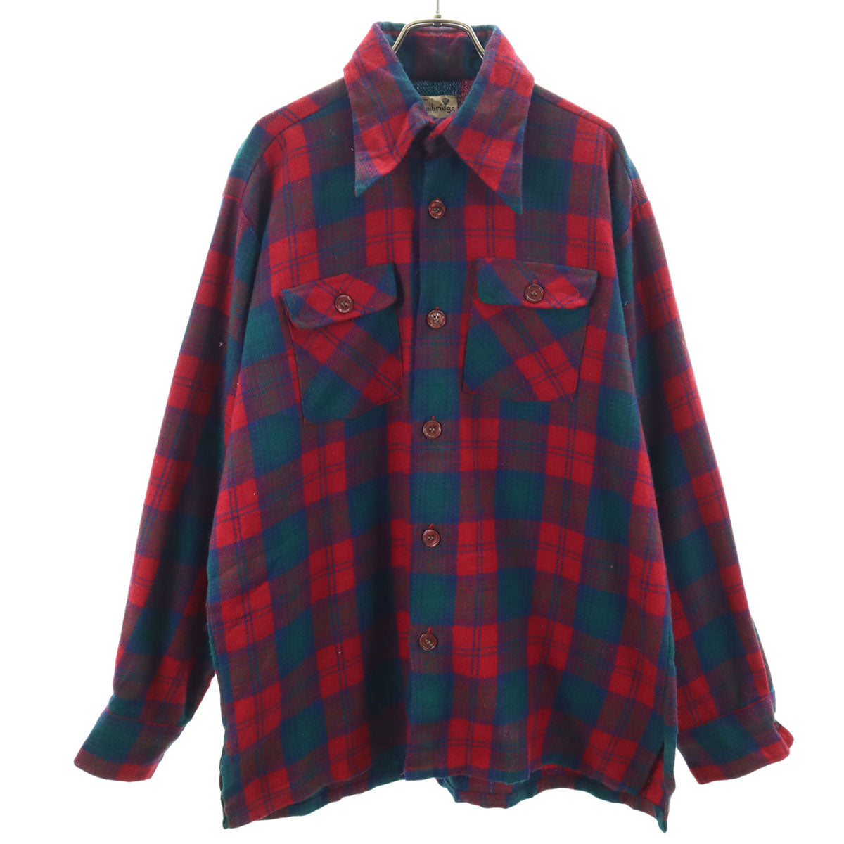 70s ヴィンテージ チェック柄 長袖 ウールシャツ L レッド メンズ